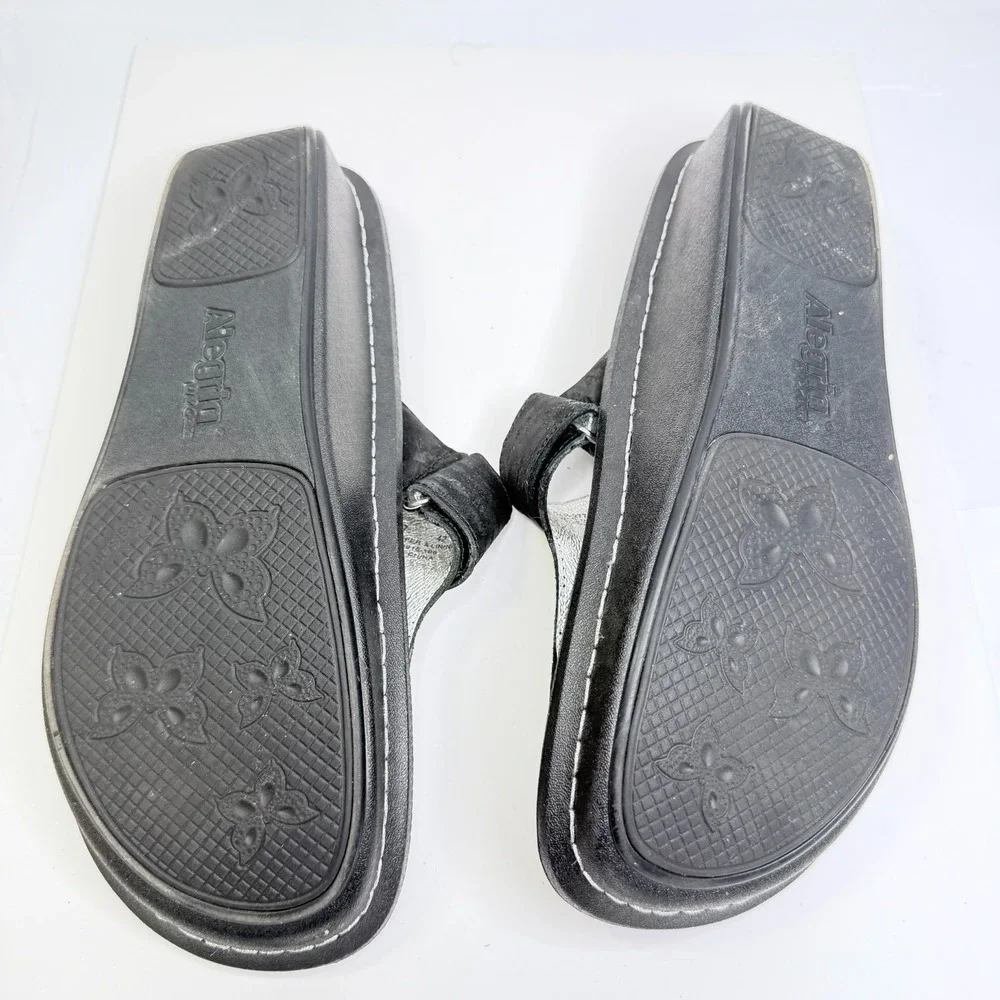 Alegria CAR-277 Black Leather Thong Sandals Slides Women's EU 42 US 11